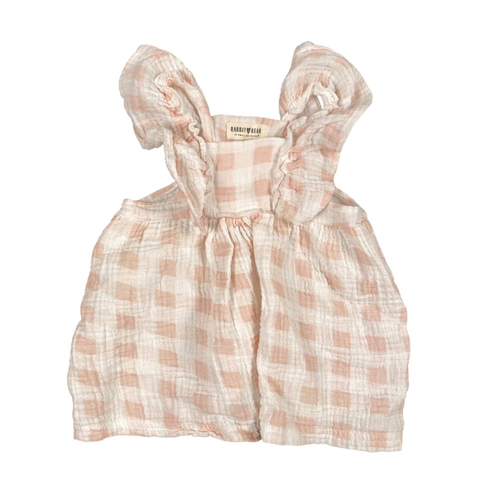 Rabbit Bear Emily and Oliver Pink Gingham Cotton Gauze Ruffle Strap Top Kids